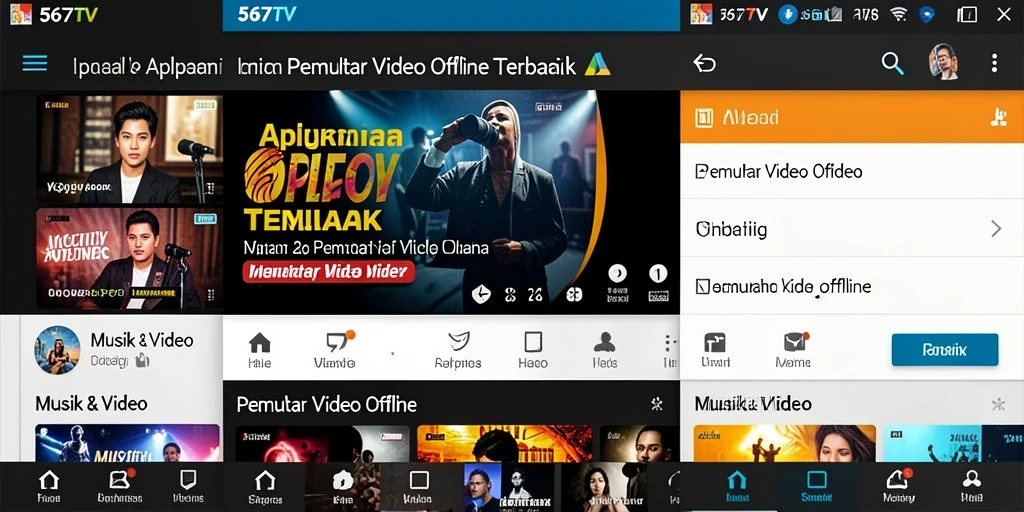 Antarmuka 567TV yang simpel dan intuitif untuk pemutaran video offline.