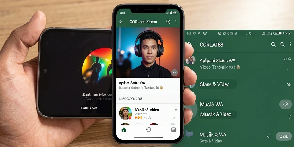 Tampilan antarmuka aplikasi CORLA188 untuk Status WA Video.