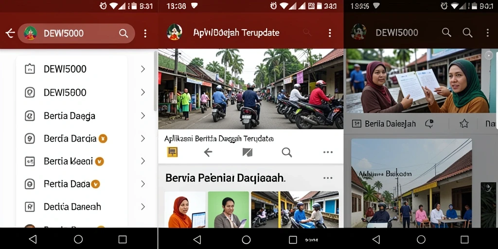 Antarmuka aplikasi DEWI5000 dengan berita daerah terkini.