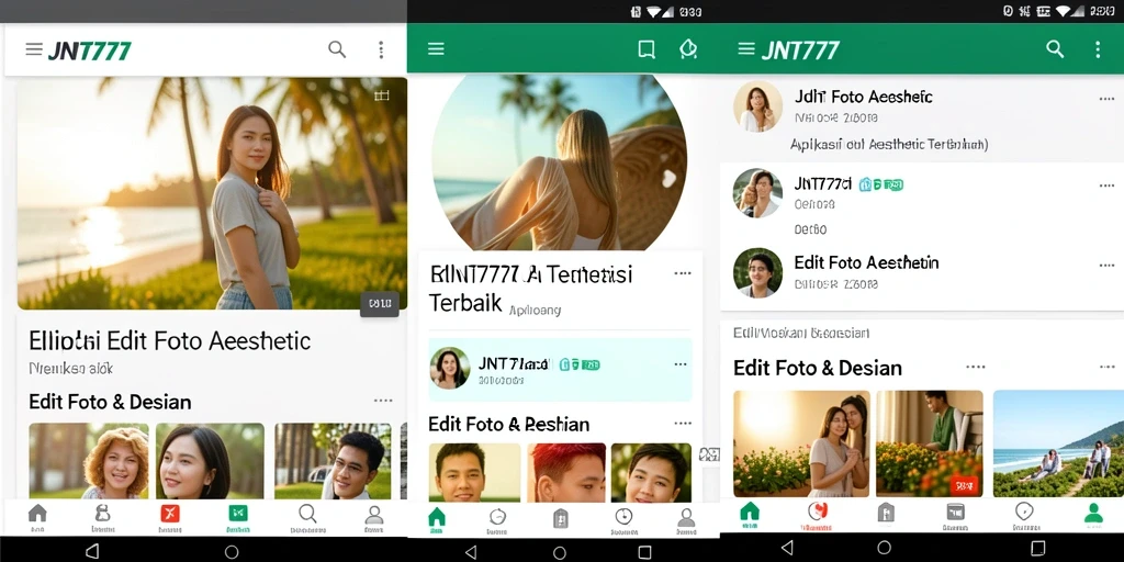 Tampilan antarmuka pengguna JNT777 dalam Edit Foto Aesthetic yang interaktif.