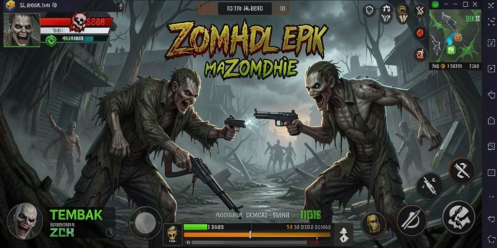 Antarmuka SL888 saat melawan zombie dengan senjata canggih.