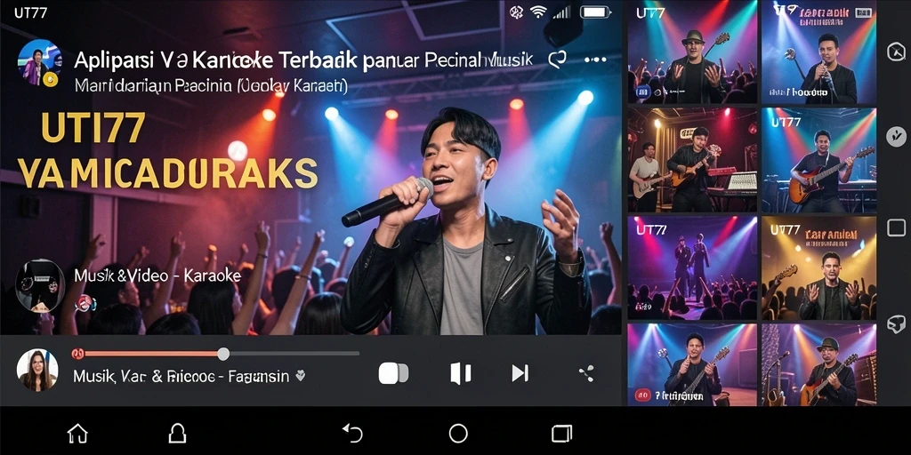 Antarmuka aplikasi UT77 yang menampilkan fitur Karaoke dengan lirik jelas.
